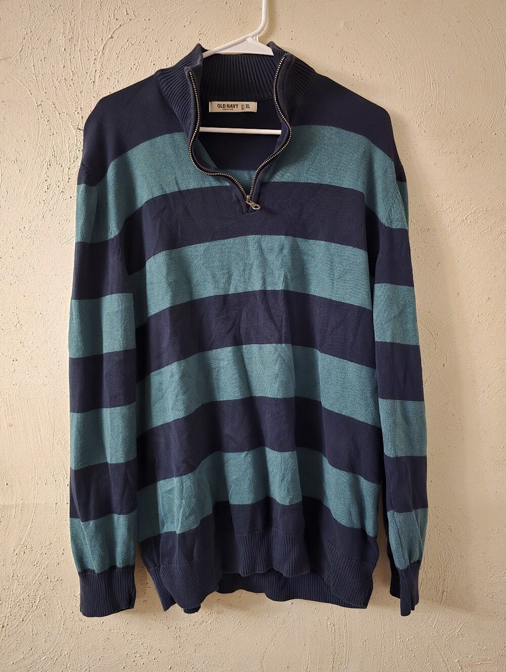 Old Navy Men's Striped Zip-Up Sweater in Navy and Teal
